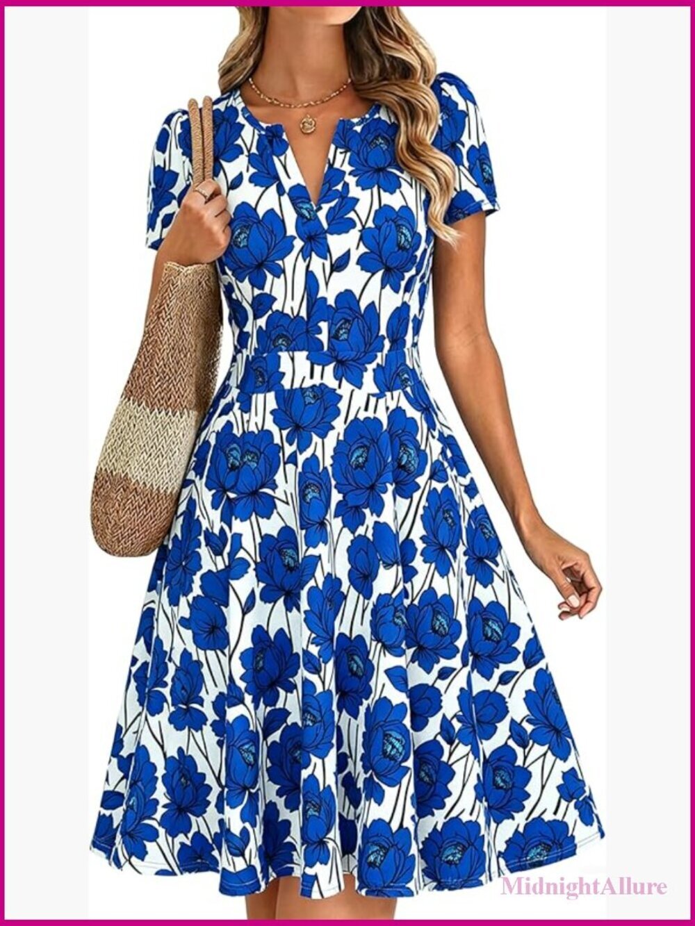 V Neck A Line Knee Length Dress with Pockets Flare Casual Work Dress